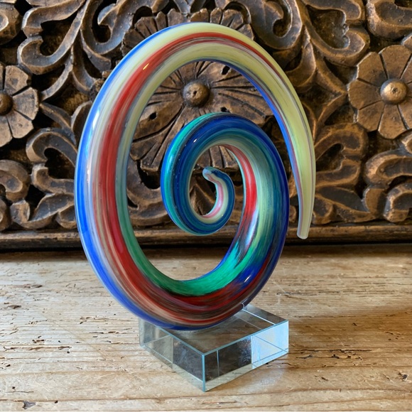 Murano Glass Multicolor Colorful Rainbow Spiral Coil Snake 3D Handblown Art - Picture 15 of 17